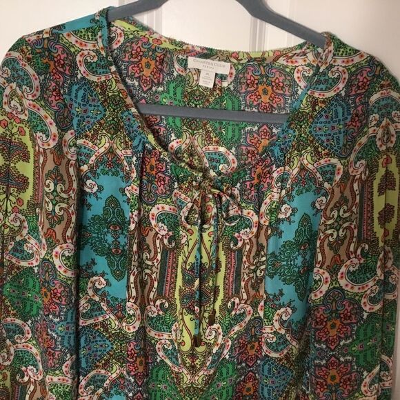 Charter Company Women’s Blouse in PL with 3/4 sleeve aqua, green, pink print - Picture 3 of 12